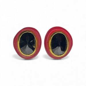 Alexis Bittar Translucent Lucite Oval Black Pink Gold Clip On Earrings
